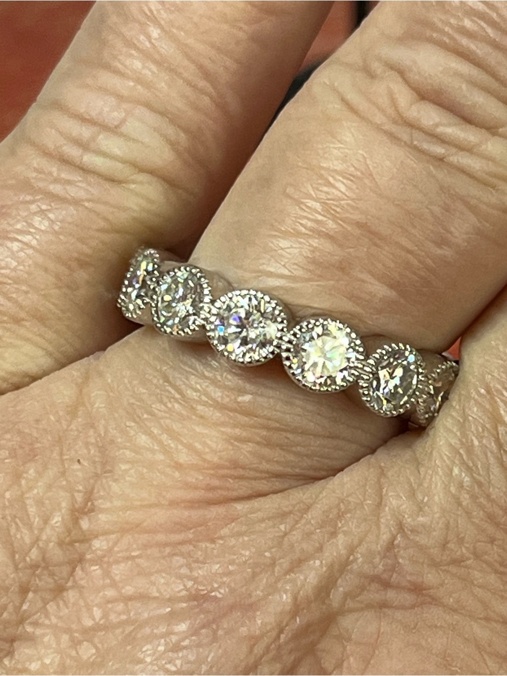 925 Silver 4.16 ctw Moissanite Halo Bezel Eternity Band Size 9 STUNNING